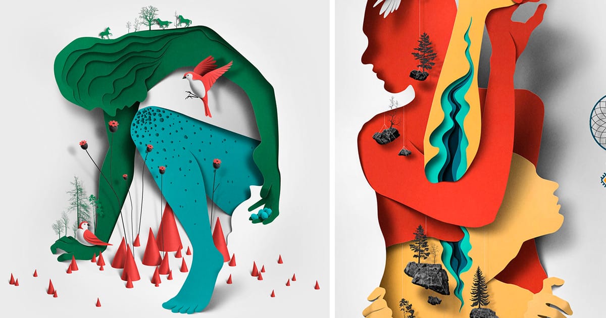 New Editorial Illustrations Incorporating Cut Paper Textures and ...