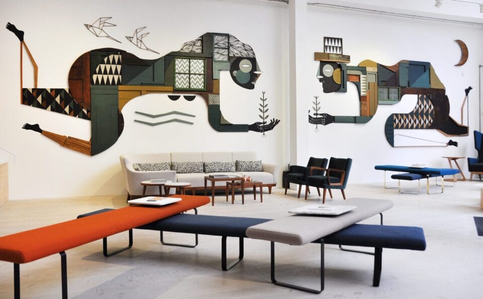 Geometric Shapes and Angular Faces Combine in New Salvaged Wood Murals ...