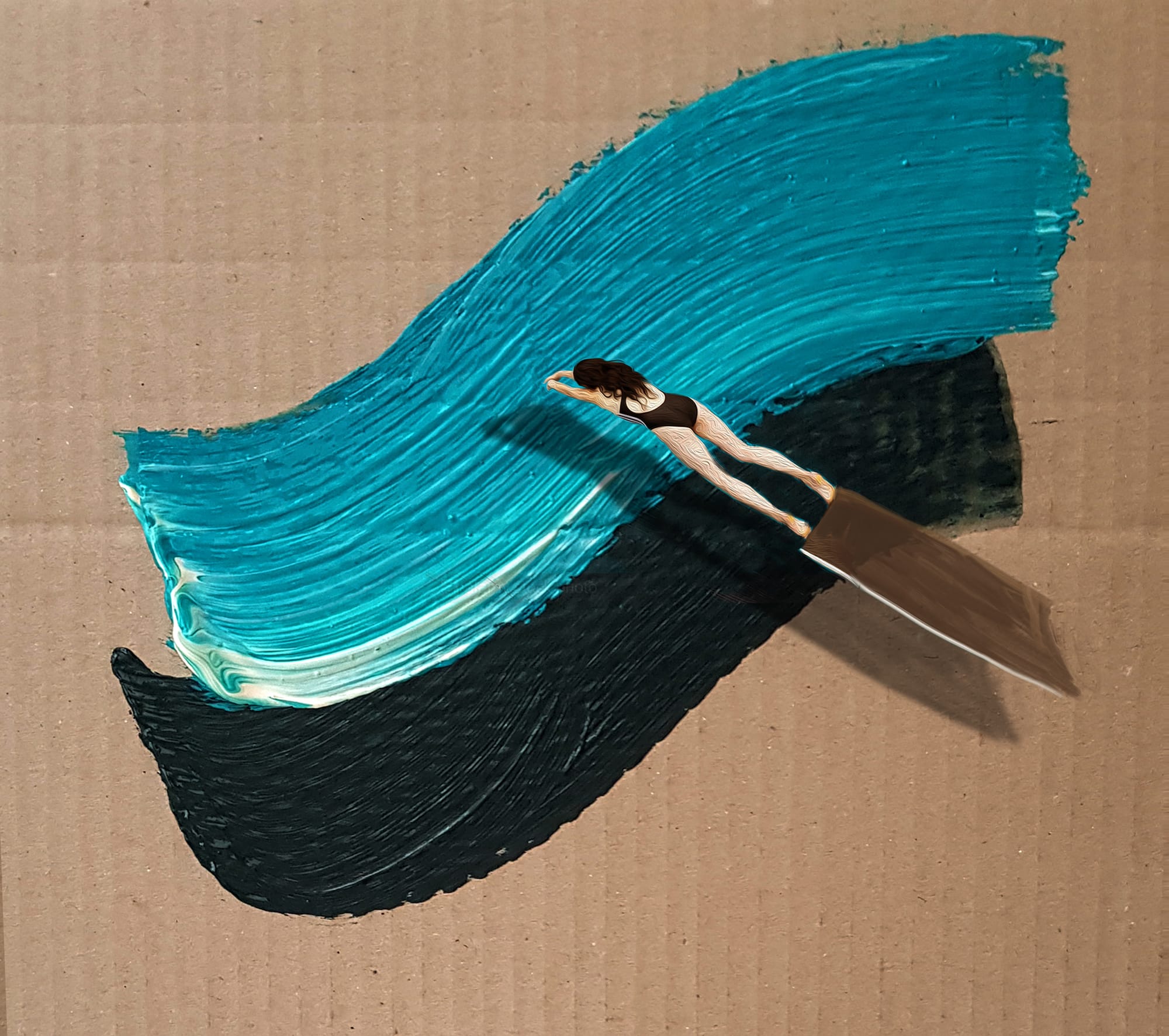 Miniature Figures Ski And Swim Through Mixed Media Paintings By Golsa 