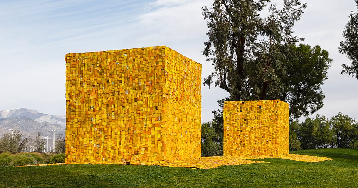 Two Imposing Cubes Covered in Yellow Plastic by Artist Serge Attukwei Clottey Respond to Global Water Insecurity - Vimarsana News