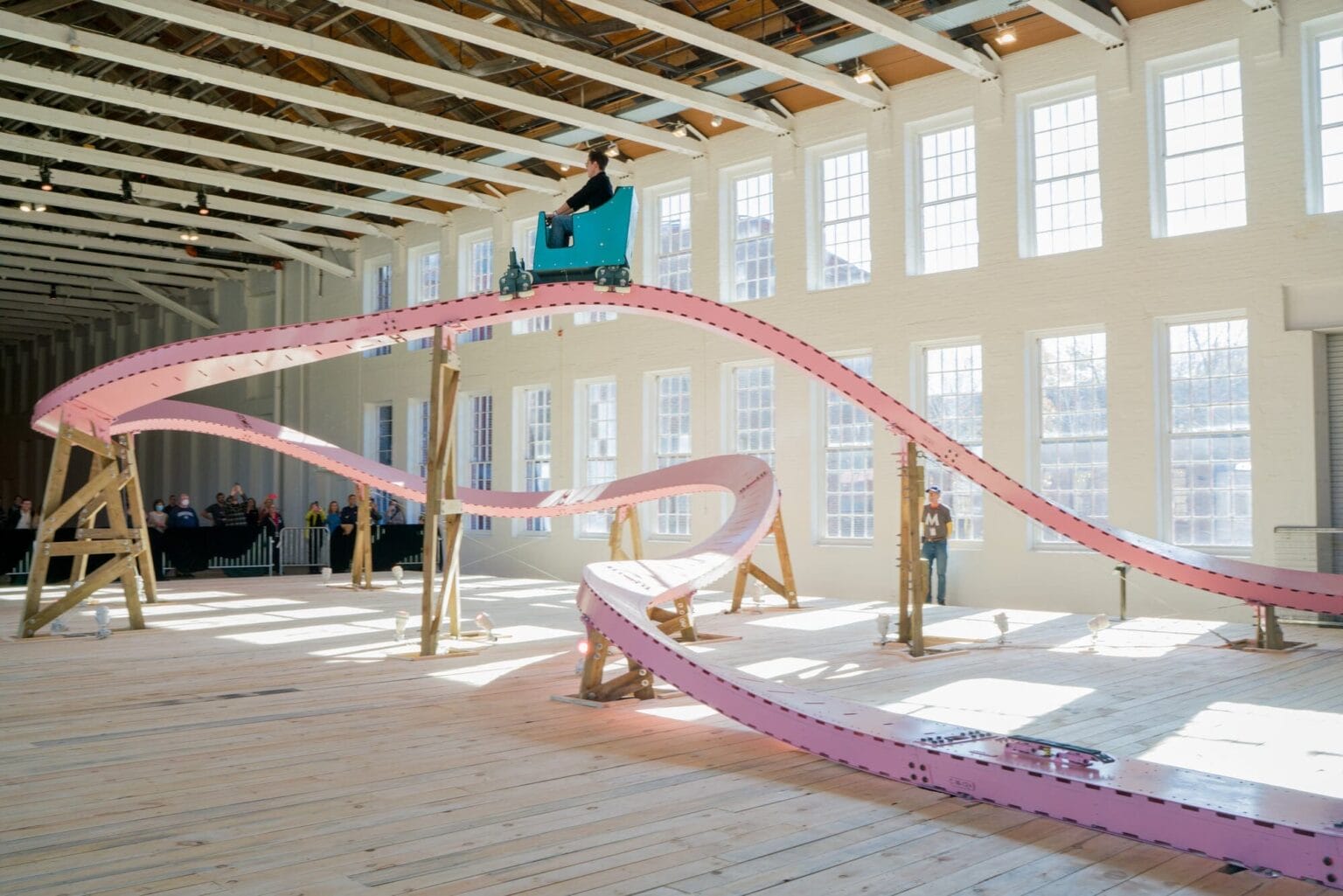Ej Rode Building Ride EJ Hill's Bubblegum Pink Roller Coaster Through a Mass MoCA ...