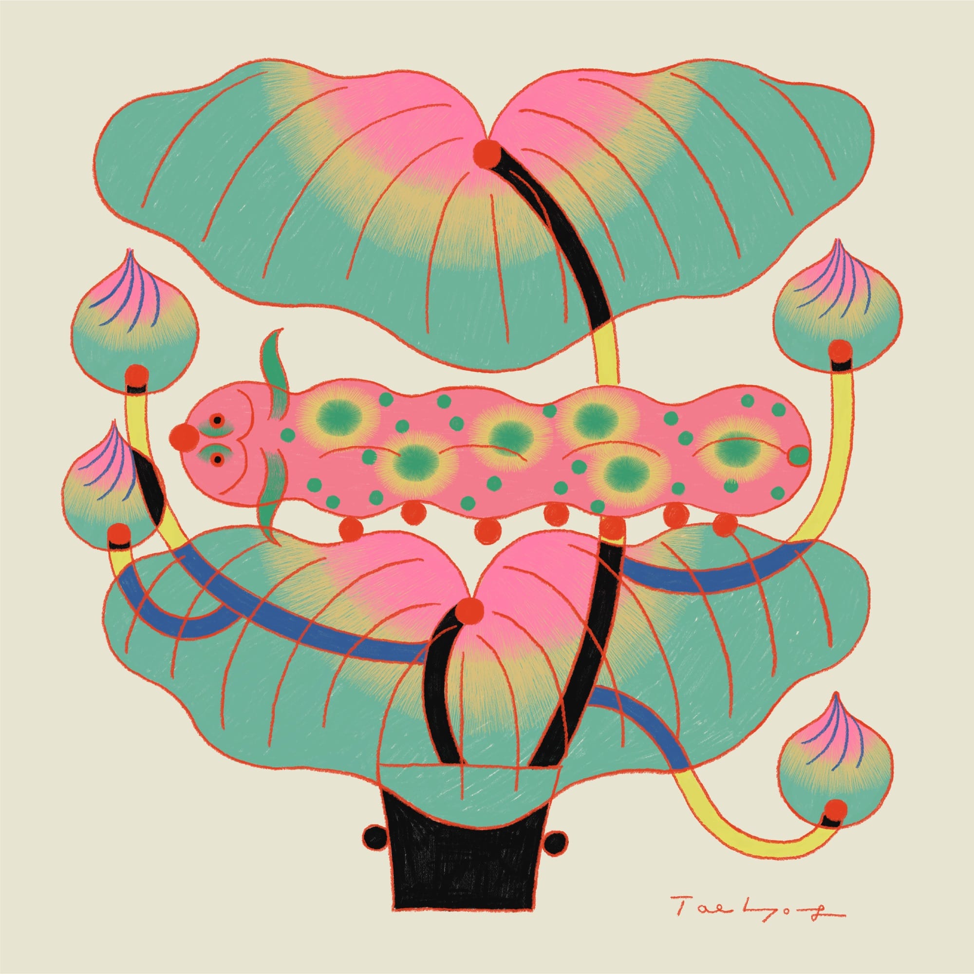 a digital illustration by Taehyoung Maria Jeon of fantastical plants