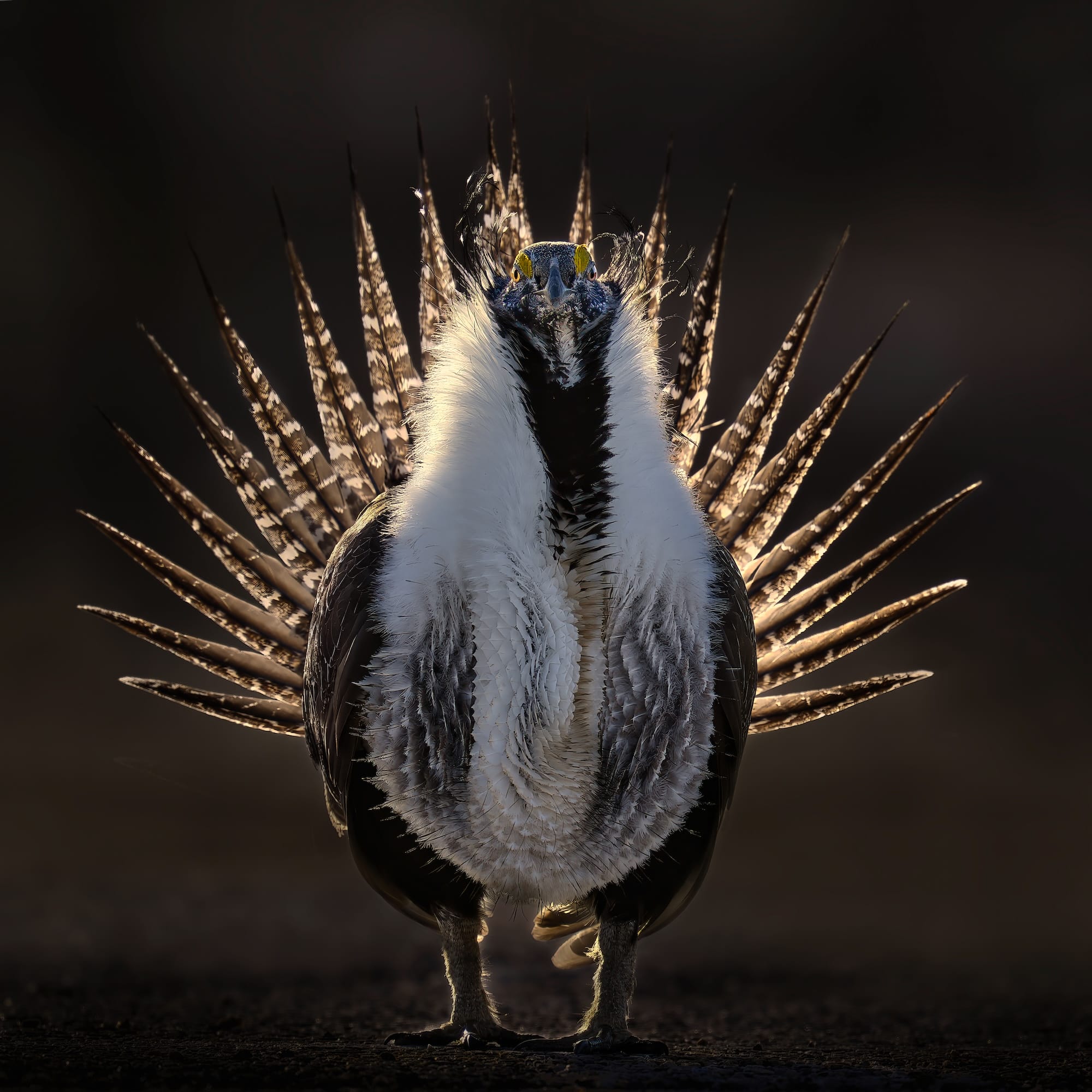 a beautiful, puffed-up bird illuminated by the sun from behind