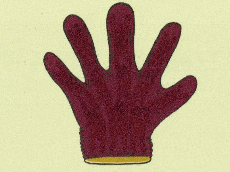 a gif of creatures stacked on top of each other inside a rede glove, from the animation "Busy Bodies" by Kate Renshaw-Lewis