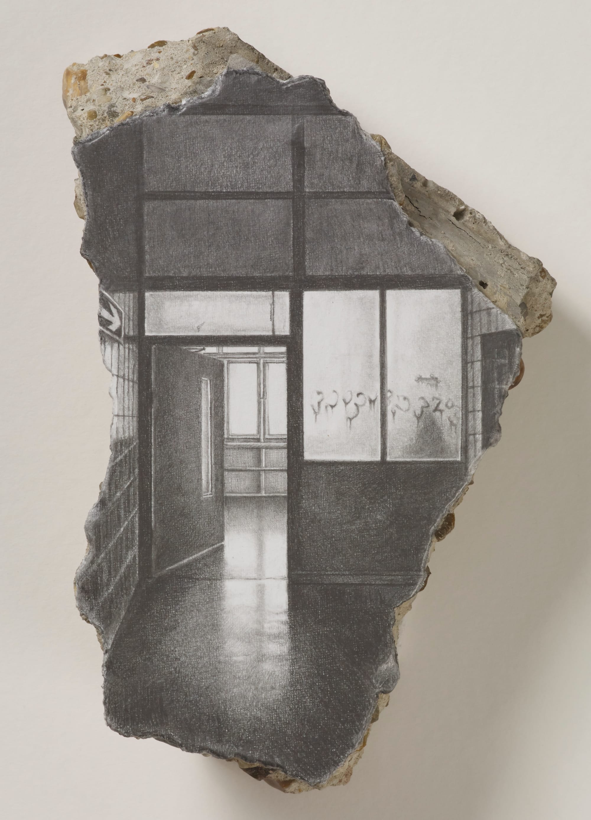 a concrete fragment with a painting of an architectural interior