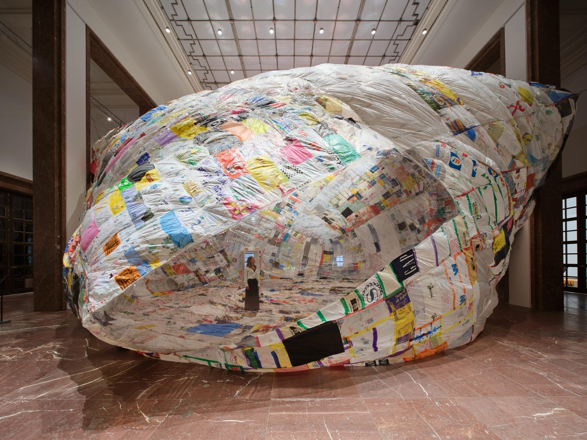 an immersive patchwork piece filled with air