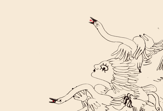 a gif of a hand-drawn animation by Gaia Alari depicting a woman transforming into a flock of birds