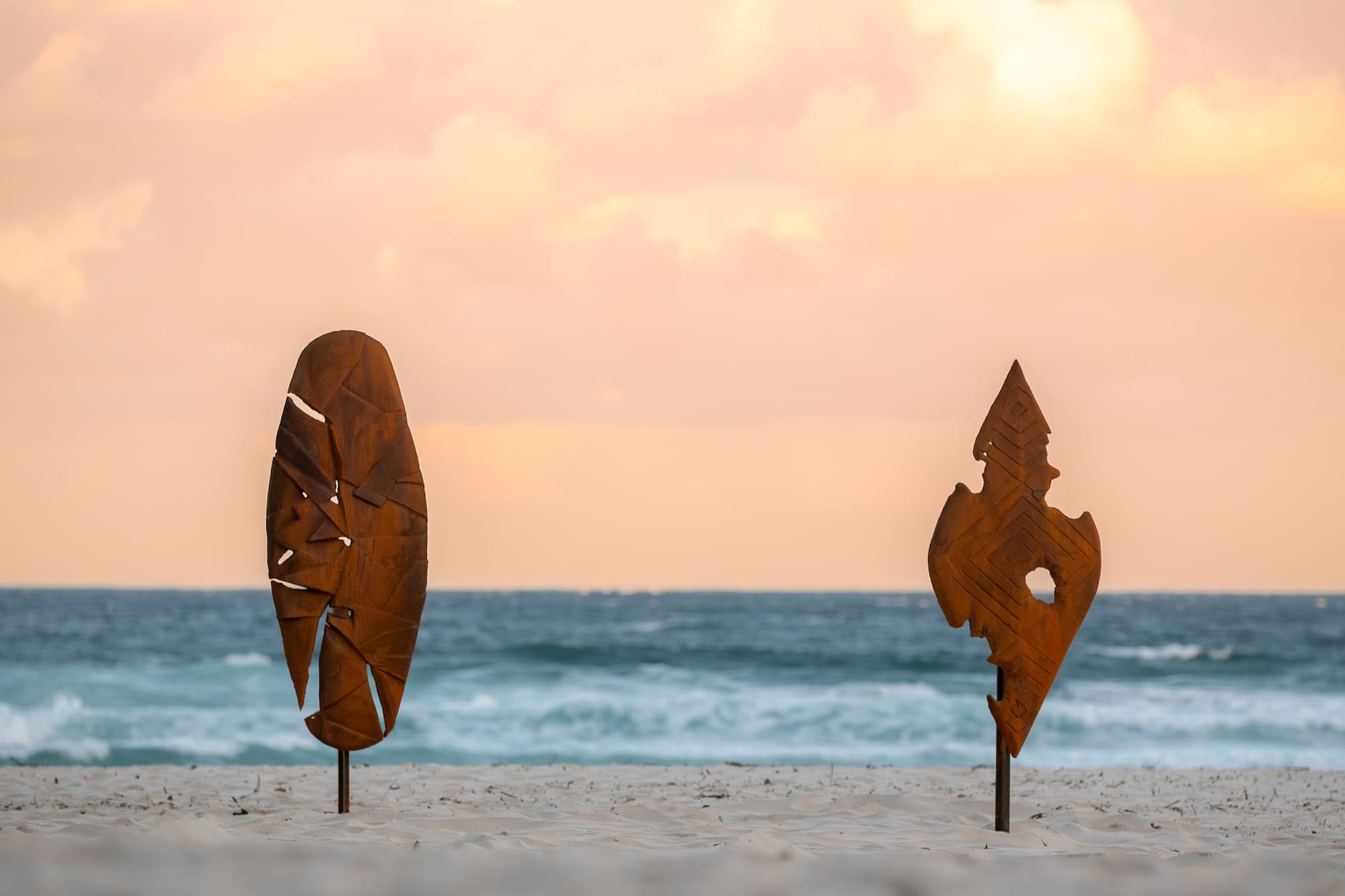 a sculpture of two leaves side-by-side at Bondi Beach, NSW, Australia