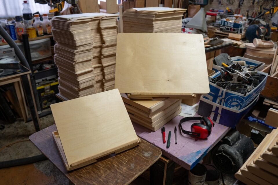two wooden lap easels made by Bill Groot