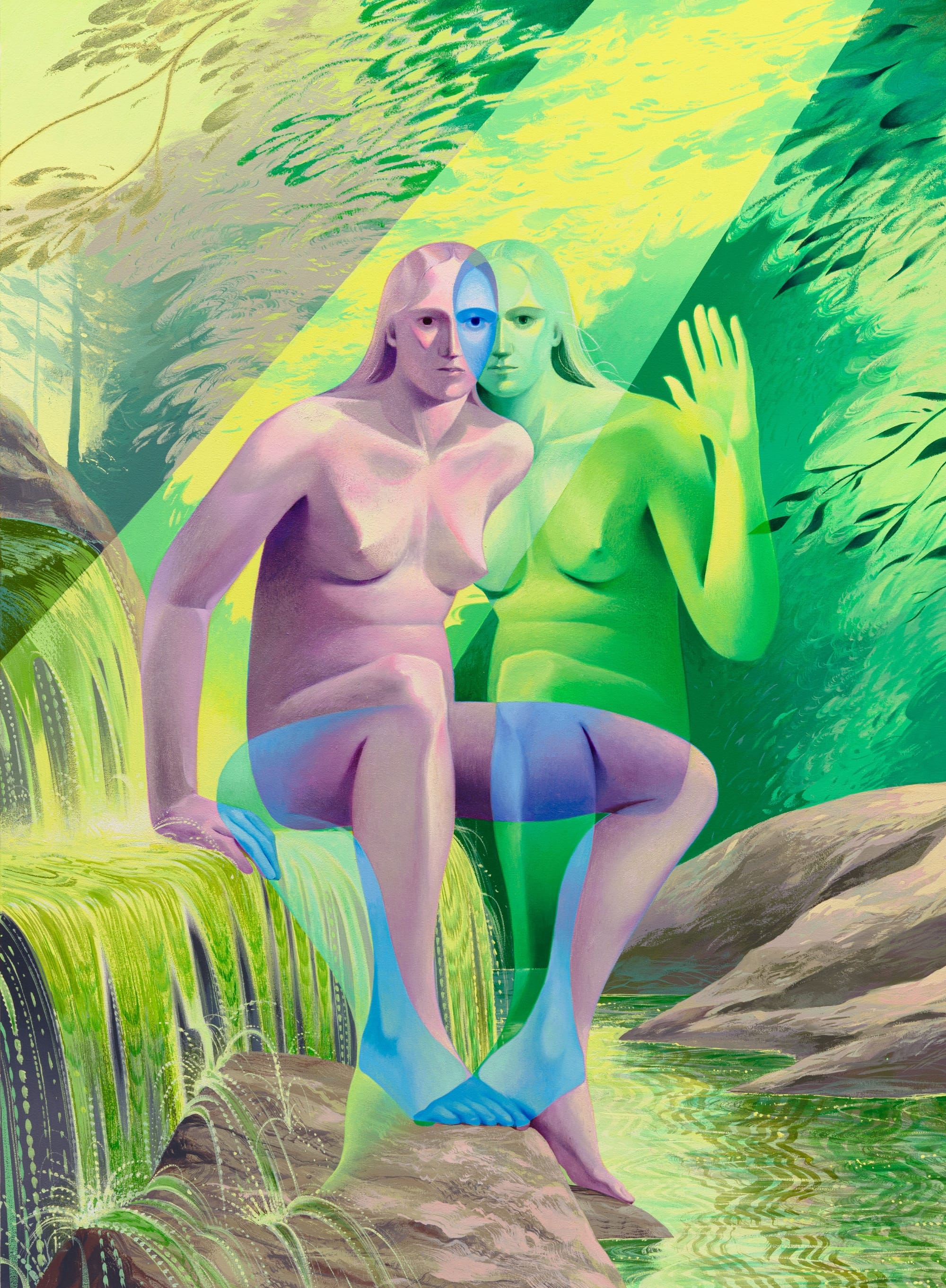 a painting by Robin F. Williams of two nude overlapping figures in a natural setting